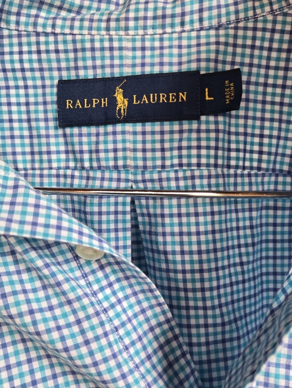 Ralph Lauren Navy,Teal & White Micro Checked LS Button Down Dress Shirt-Size L - Picture 2 of 7